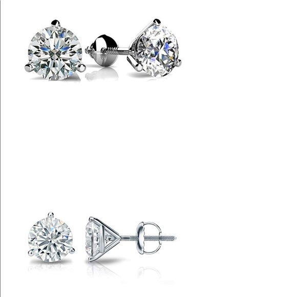 0.84-2Ct Round Cut Simulated Diamonds Back Silver Earrings Studs - Picture 17 of 17